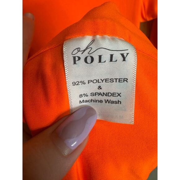 Oh Polly NWT Outsider Bodycon Mini Dress Long Sleeve Cut Out Neon Orange Size 6 - Picture 12 of 14